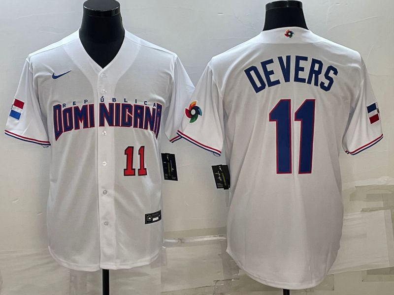 Men 2023 World Cub #11 Devers White Nike MLB Jersey4